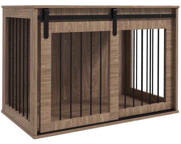 Cuccia per Cani Grandi Casetta con Porta Scorrevole per Interno 98x58x61 cm in Legno Marrone