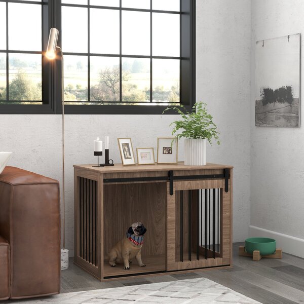 Cuccia per Cani Grandi Casetta con Porta Scorrevole per Interno 98x58x61 cm in Legno Marrone