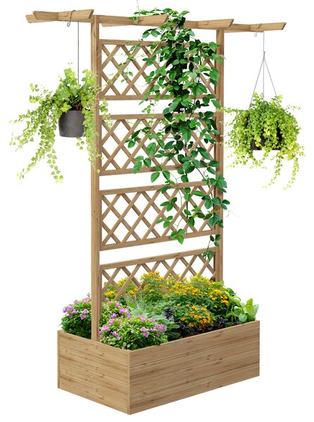 Outsunny Letto per Orto con Traliccio e Pergola per Rampicanti con Fondo Aperto, 160x55x183cm, Legno Naturale|Aosom