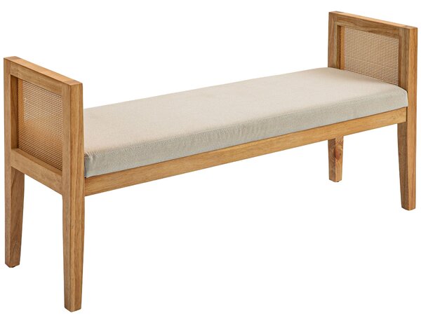 Panca Fondoletto Stile Boho 120x38x61,5 cm Seduta Effetto Lino Braccioli in Rattan Crema