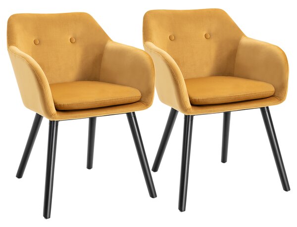 HOMCOM Set di 2 Sedie per Sala da Pranzo con Cuscino per Seduta in Velluto, Sedie Pranzo Design con Braccioli e Gambe in Legno, Giallo | Aosom Italy