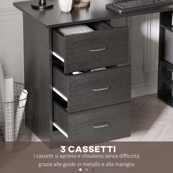 HOMCOM Scrivania PC con 3 Ripiani e 3 Cassetti per Camera e Ufficio, in Legno MDF, 120x49x72 cm, Nera|Aosom