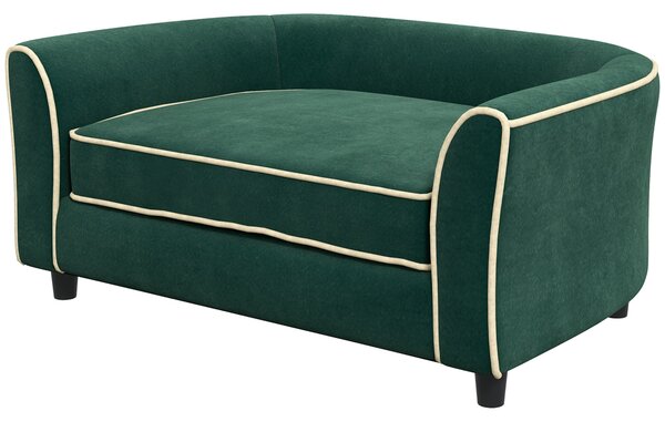Cuccia Divano per Cani Taglia Piccola e Media con Cuscino 79x56x35 cm in Velluto Verde Scuro
