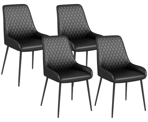 Set 4 Sedie Trapuntate a Diamante 49x60x89 cm Imbottite in Pelle PU Nero