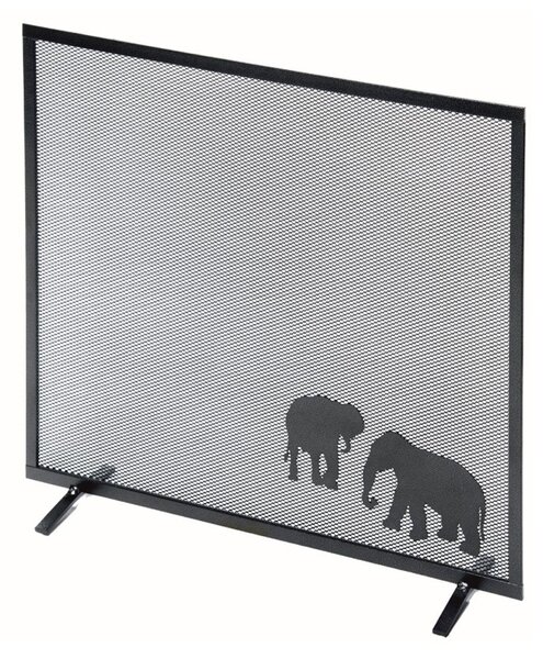 Parascintille per Camino 60x50 cm Decorazione Elefante in Ferro Verniciato Grigio Martellato