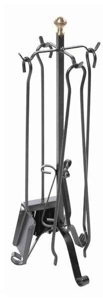 Set Camino 4 Pezzi con Pomolo decorativo in Ottone in Ferro Verniciato Grigio Martellato
