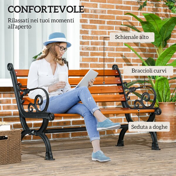 Outsunny Panchina da Giardino 2 Posti con Braccioli curvi, schienale alto e seduta a doghe, in Alluminio e Legno, 120x64x79cm, Teak | Aosom Italy