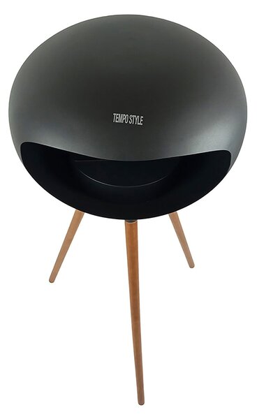 Camino a Bioetanolo da Pavimento Ø50x74 cm SICILY in Stile Nordico in Metallo Nero e Gambe in Legno Rovere