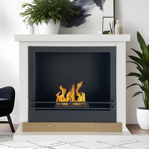 Camino a Bioetanolo da Pavimento 75x28x70 cm Stoccolma in Legno Bianco