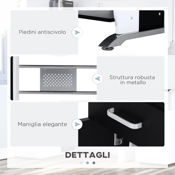 HOMCOM Scrivania per Computer con Ripiano, Cassetto e Armadietto, in MDF e Ferro, 100x52x75 cm, Bianca e Nera