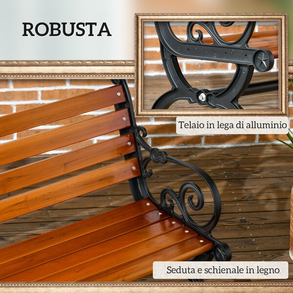 Outsunny Panchina da Giardino 2 Posti con Braccioli curvi, schienale alto e seduta a doghe, in Alluminio e Legno, 120x64x79cm, Teak | Aosom Italy