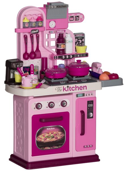 Cucina Giocattolo per Bambini 53x22x69 cm 33 Pezzi con Luci Suoni e Rubinetto Rosa