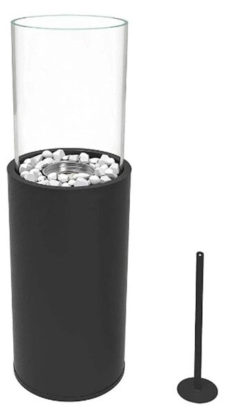 Camino a Bioetanolo da Pavimento Ø26,5x80 cm TALOS per Interni ed Esterni in Vetro e Acciaio Nero Opaco