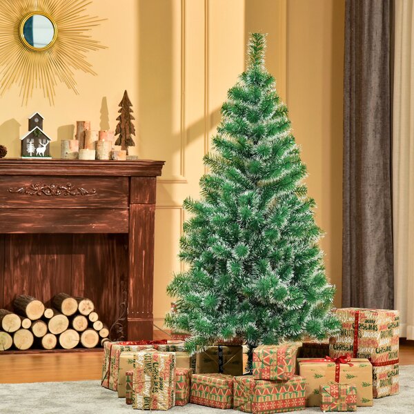 Albero di Natale Artificiale Innevato 150 cm 416 Rami Verde e Bianco