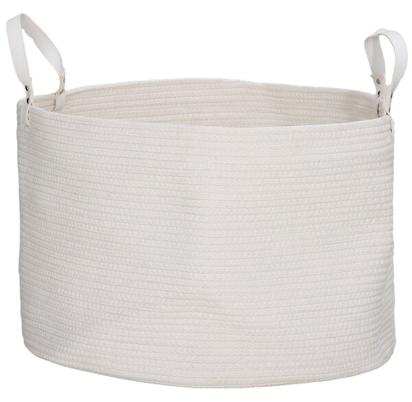 Cesto Portabiancheria Pieghevole con Manici 88L Ø56x35.5 cm in Cotone Naturale Bianco Crema