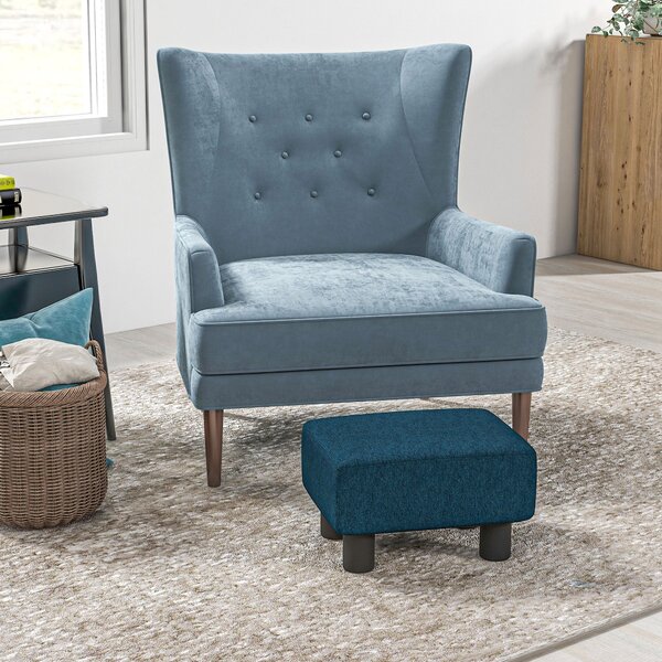 Pouf Poggiapiedi Imbottito 40x30x24 cm Rettangolare Blu Scuro