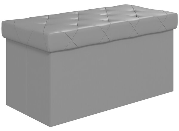Panca Contenitore Pieghevole 84L 76x38x38 cm in Finta Pelle Grigio