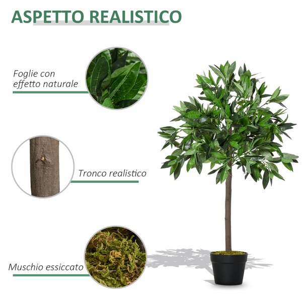 Outsunny Set di 2 Alberi di Alloro in Vaso Artificiali Altezza 90cm per Interni ed Esterni|Aosom