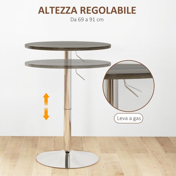 HOMCOM Tavolo Alto da Bar con Altezza Regolabile, Piano Girevole e Base in Acciaio, Ø60x69-91cm, Marrone|Aosom