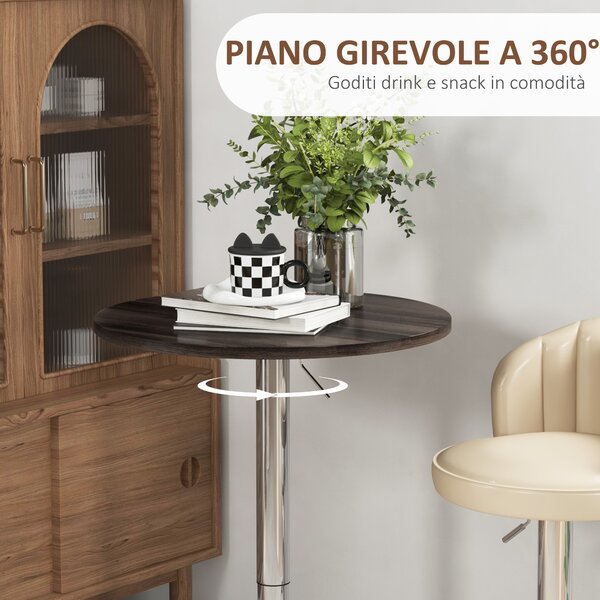 HOMCOM Tavolo Alto da Bar con Altezza Regolabile, Piano Girevole e Base in Acciaio, Ø60x69-91cm, Marrone|Aosom