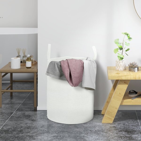 Cesto Portabiancheria Pieghevole con Manici 36L Ø38x45 cm in Cotone Naturale Bianco Crema