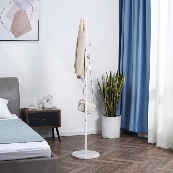 Appendiabiti da Terra 35x35x170 cm 8 Ganci Base Rotonda in Marmo Bianco