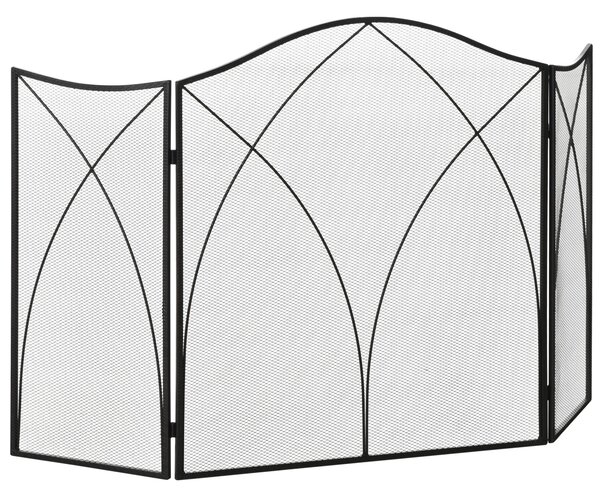 Parascintille con Antine 126x2x76 cm Pieghevole a 3 Pannelli in Metallo Nero