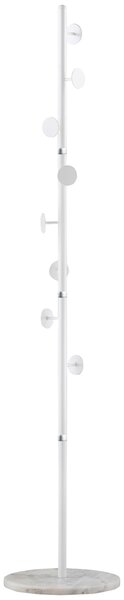 Appendiabiti da Terra 35x35x170 cm 8 Ganci Base Rotonda in Marmo Bianco