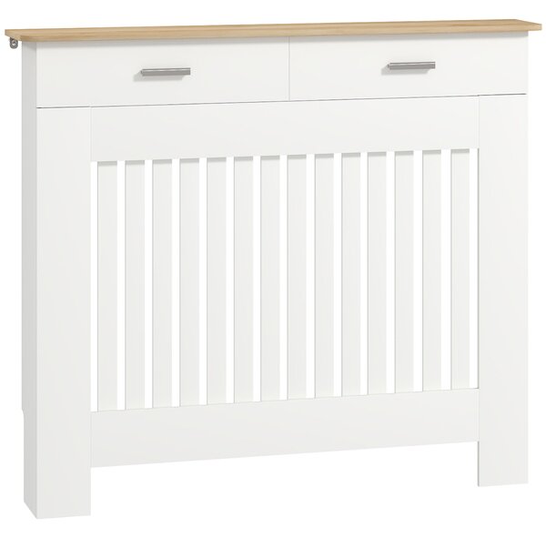 Copritermosifone a Doghe Antiribaltamento 112x19x97 cm con Vano Contenitore in Legno Bianco