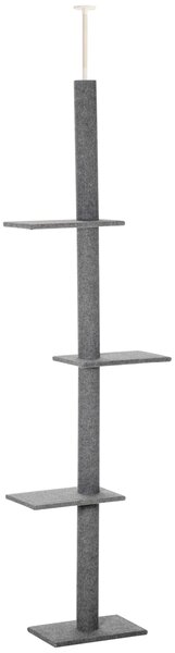 Albero Tiragraffi per Gatti a Soffitto 4 Livelli 43x27x228-260cm Altezza Regolabile Grigio