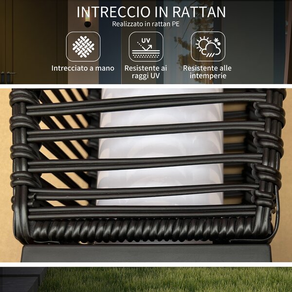 Outsunny Lampada Solare da Giardino con Pannello di Ricarica, in Acciaio e Rattan, 20x20x68 cm, Nero|Aosom