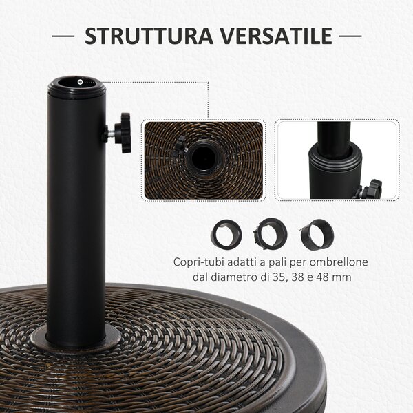 Outsunny Base per Ombrellone in Cemento e Plastica da 14kg con Effetto Rattan Ø48x34cm, Bronzo|Aosom