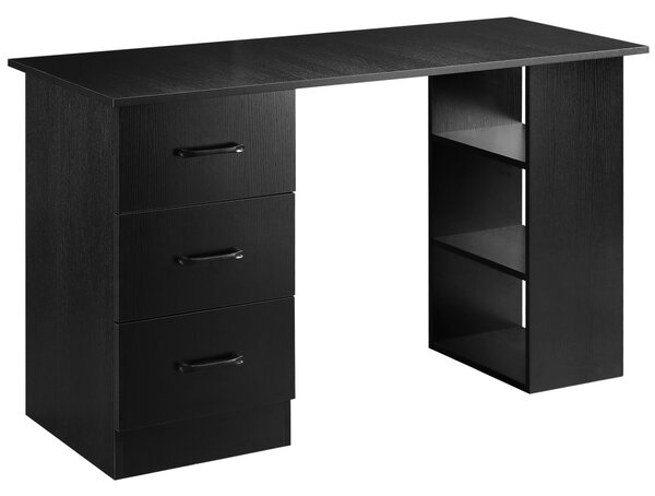 HOMCOM Scrivania Moderna in Legno con 3 Cassetti e 3 Ripiani per Camera e Ufficio, 120x49x72cm, Nero|Aosom
