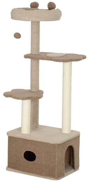 Albero Tiragraffi per Gatti 4 Livelli 48x40x133 cm con Casetta Ripiani e Cuccia Marrone