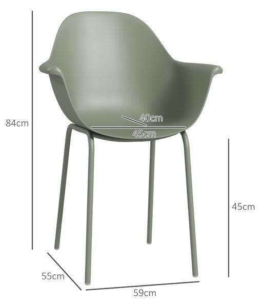 Outsunny Set 4 Sedie da Giardino con Piedini Antiscivolo, in PP e Acciaio, 59x55x84 cm, Verde | Aosom Italy