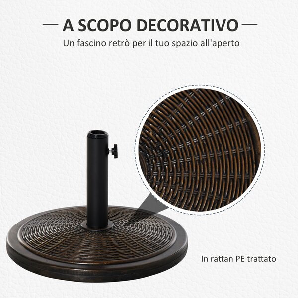 Outsunny Base per Ombrellone in Cemento e Plastica da 14kg con Effetto Rattan Ø48x34cm, Bronzo|Aosom