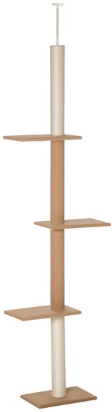 Albero Tiragraffi per Gatti a Soffitto 4 Livelli 43x27x228-260cm Altezza Regolabile Marrone