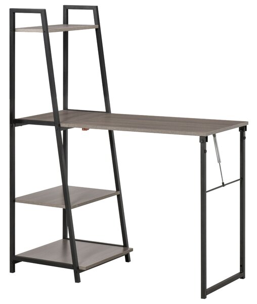 Scrivania Salvaspazio Pieghevole con Libreria 4 Livelli 106x48x128 cm in Legno e Metallo Grigio e Nero