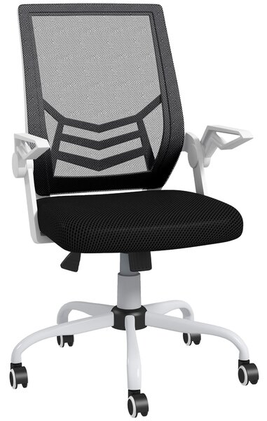 Sedia Operativa Ergonomica Altezza regolabile 94-104 cm Tessuto Effetto Lino Bianco e Nero
