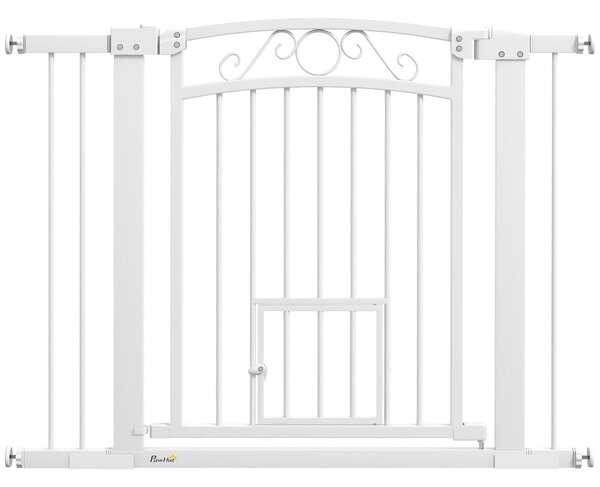 Cancelletto di Sicurezza per Animali con Estensioni 76-104x77cm Porta per Gatti Bianco
