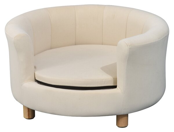 Cuccia Divano per Cani e Gatti 65x64x37cm Cuscino Rimovibile Crema