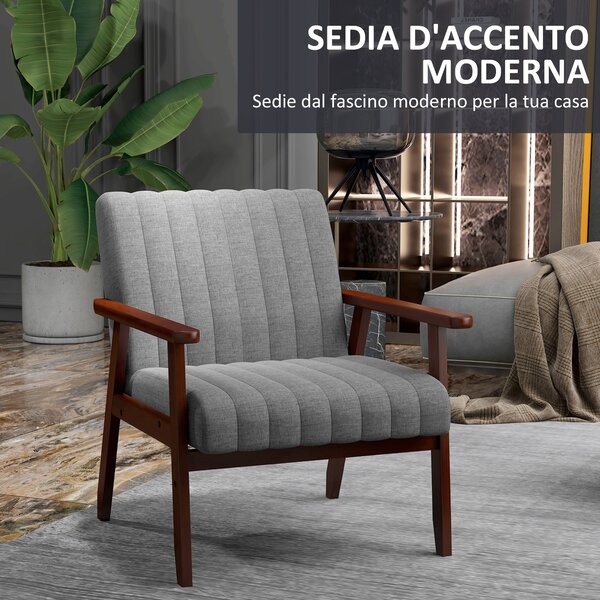 HOMCOM Poltroncina da Camera Moderna Imbottita in Tessuto e Legno con Cuciture Tubolari, Grigio|Aosom
