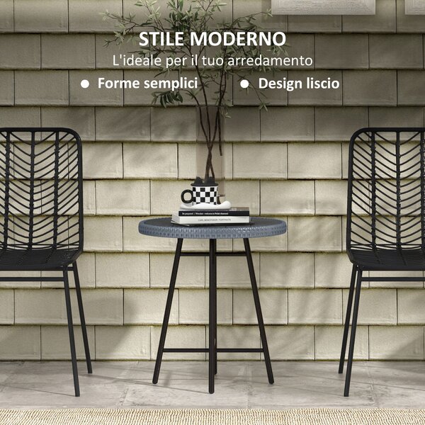 Outsunny Tavolino da Giardino Moderno con Piano in Plastica di Legno, in Rattan e Acciaio, 50x50x55 cm, Grigio e Nero|Aosom