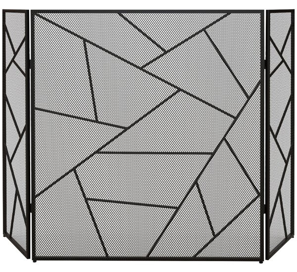 Parascintille con Antine 135x1,2x85 cm Pieghevole a 3 Pannelli Design Geometrico in Acciaio Nero