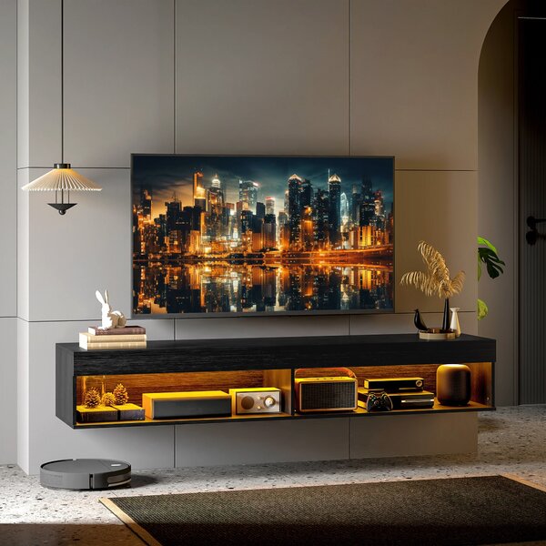 Mobile TV fino 75" Sospeso con Luci LED 16 Colori e Telecomando 180x40x30 cm Nero