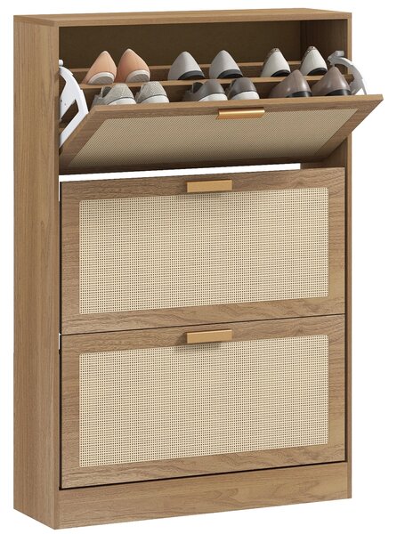 Scarpiera 3 Ante 18 Paia di Scarpe in Legno e Rattan 80x25x120 cm Marrone