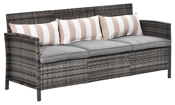 Outsunny Divano 3 Posti da Esterni in Rattan (PE) con Cuscini Imbottiti e Sfoderabili, Giardino/Terrazzo, 173x68x78cm