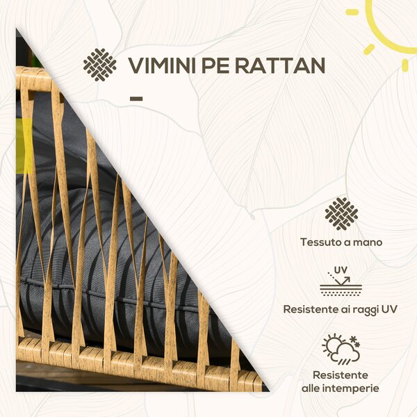 Outsunny Set da Giardino 4 Pezzi in Rattan con Divanetto, 2 Sedie e Tavolino da Caffè, Grigio e Marrone