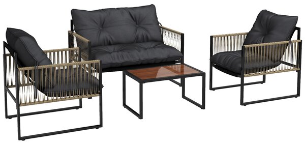 Outsunny Set da Giardino 4 Pezzi in Rattan con Divanetto, 2 Sedie e Tavolino da Caffè, Grigio e Marrone