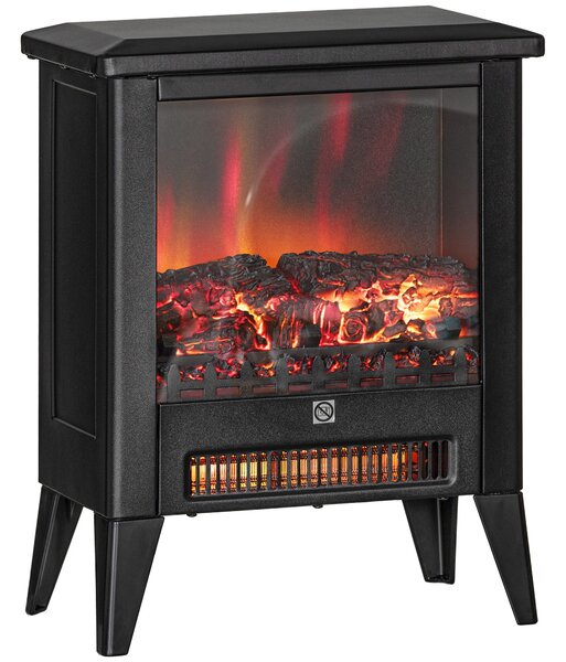 Camino Elettrico da Pavimento 1800W con Fiamma a 3 Intensità 36x21x47 cm Nero